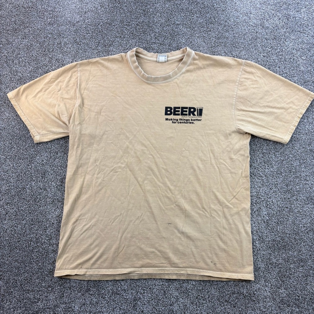 Vintage Crazy Shirts Beer Shirt Mens L Tan Cotton Beer Dyed Graphic Tee
